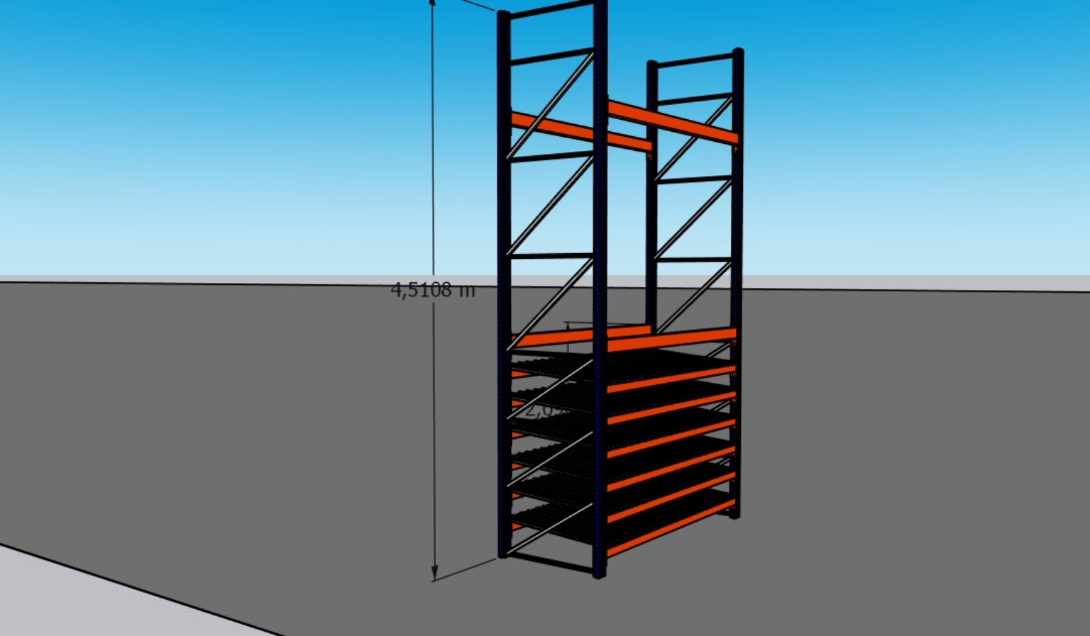 Modelo 3D de estrutura metálica de armazenagem